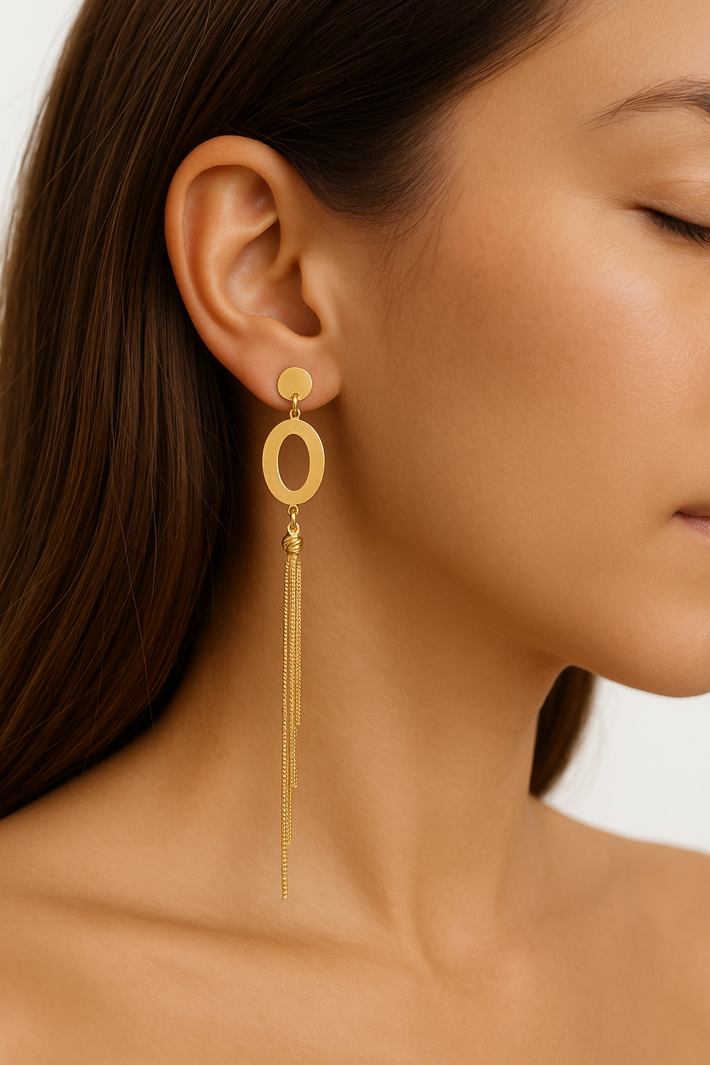 Arete Ojal con Caída en Oro 18k