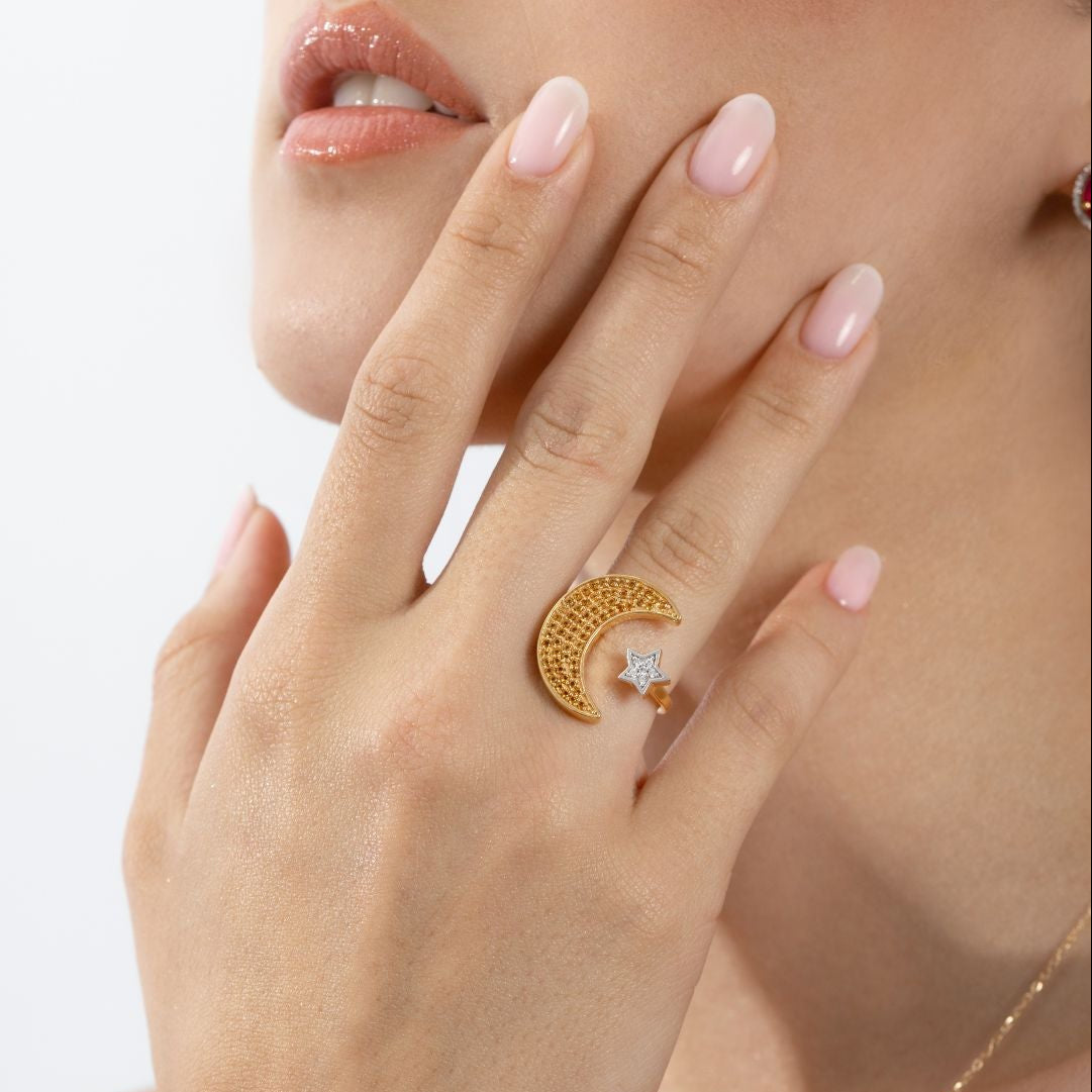 Anillo Luna y Estrella con Baño de Oro 18k. sobre Plata925
